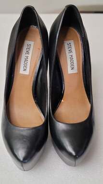 Steve Madden DEJAVU Black Leather Platform Stiletto Heels